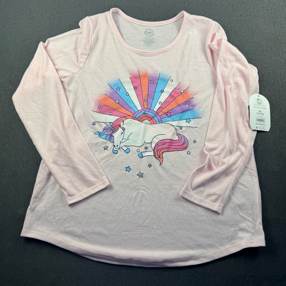 Wonder Nation Girls Unicorn Rainbow Long Sleeve‎ Shirt XL (14-16)